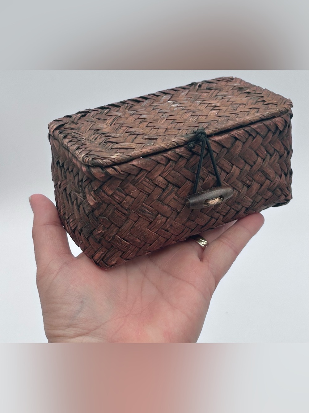 Woven Rattan Storage Box Basket With Lid Rustic Boho Decor Small 5.5"